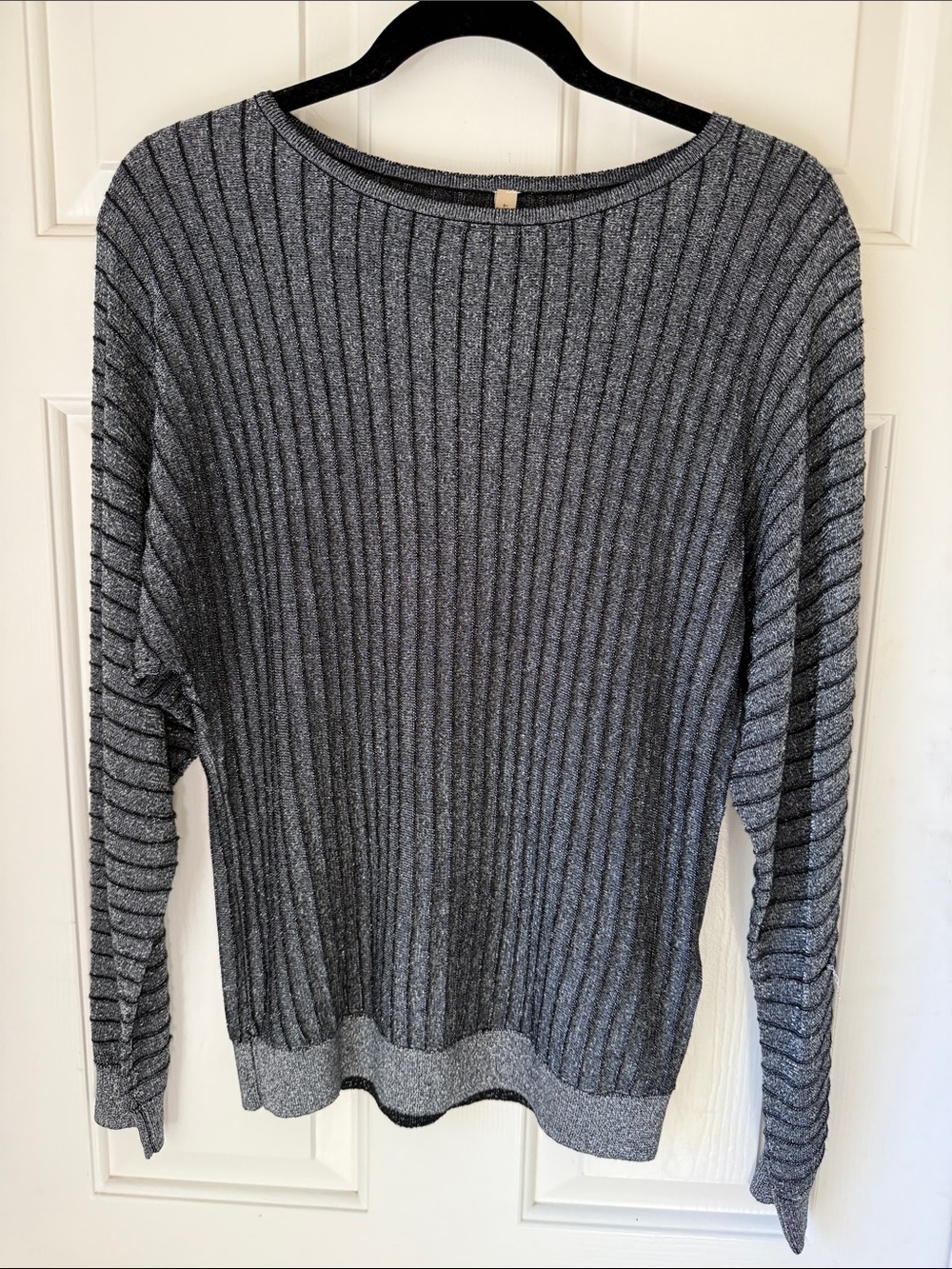 SOYACONCEPT CREW GRAY RIBBED SPARKLE LONG SLEEVE SOFT SWEATER/SMALL